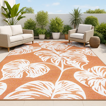 Tobago High-low Two-tone Monstera Leaf Indoor/Outdoor Area Rug